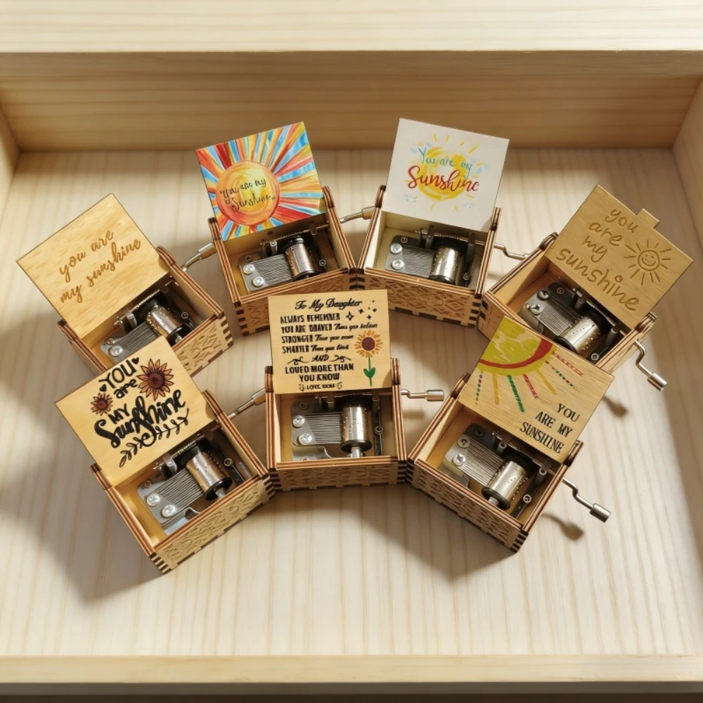 Caja Musical 'You Are My Sunshine' Mini - Tipo Mecánico de Madera con Manivela Giratoria, Decoración de Escritorio, Idea de Regalo de Cumpleaños Perfecta