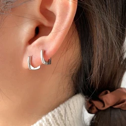 ANENJERY Geometric Square Hoop Earrings for Women Men Hollow Punk Silver Color Jewelry Gifts