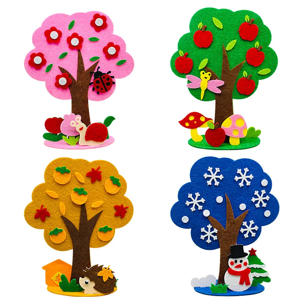 1pc Pre-Cut Felt Material Tree Craft Kit Four Seasons Ornaments Fun Design 3D Tabletop Decor DIY Felt Board for Easter Decor