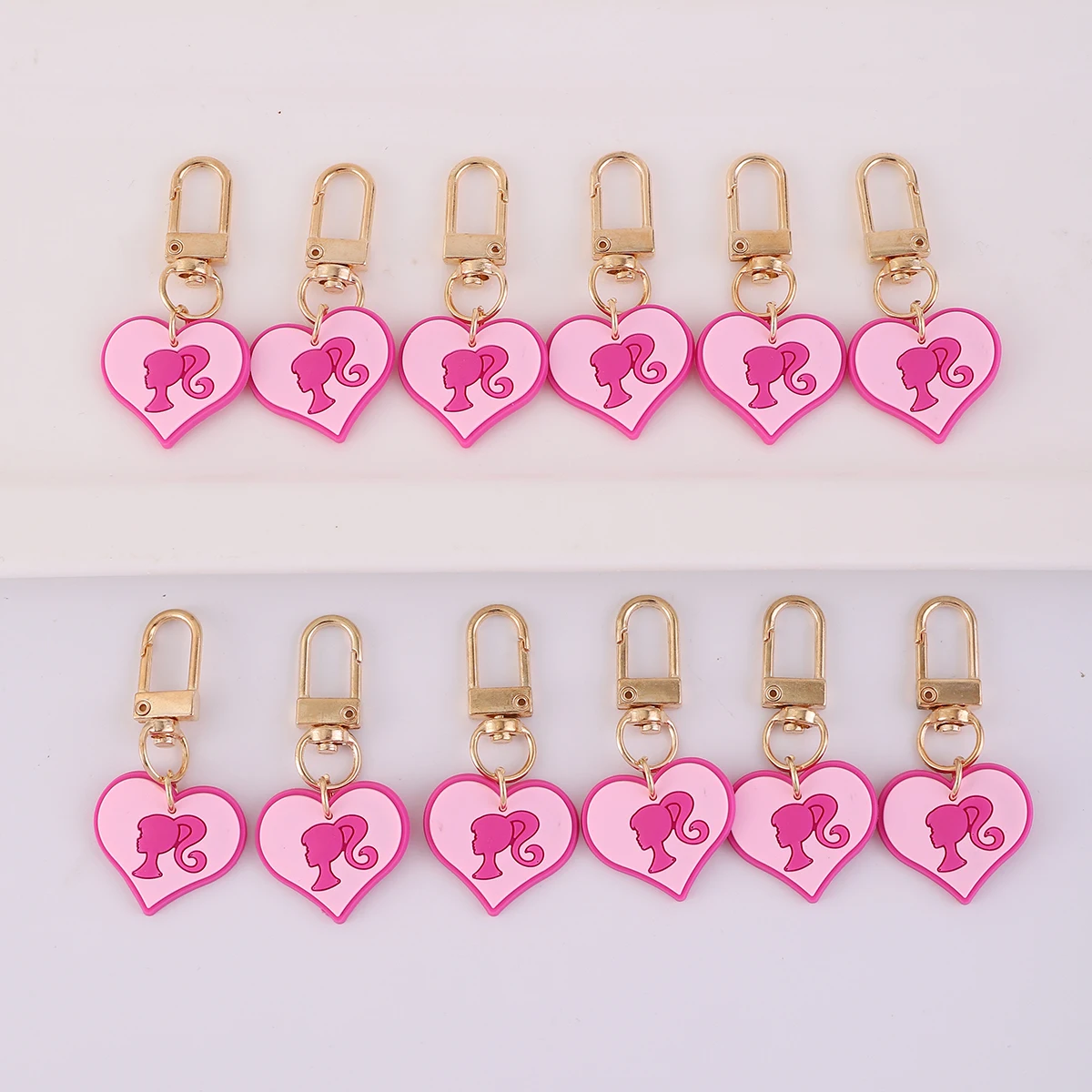 12pcs Creative New Valentine's Day Gift KeyChain,  Fashion Cute PVC Heart Key Ring Purse Bag Backpack  Accessories