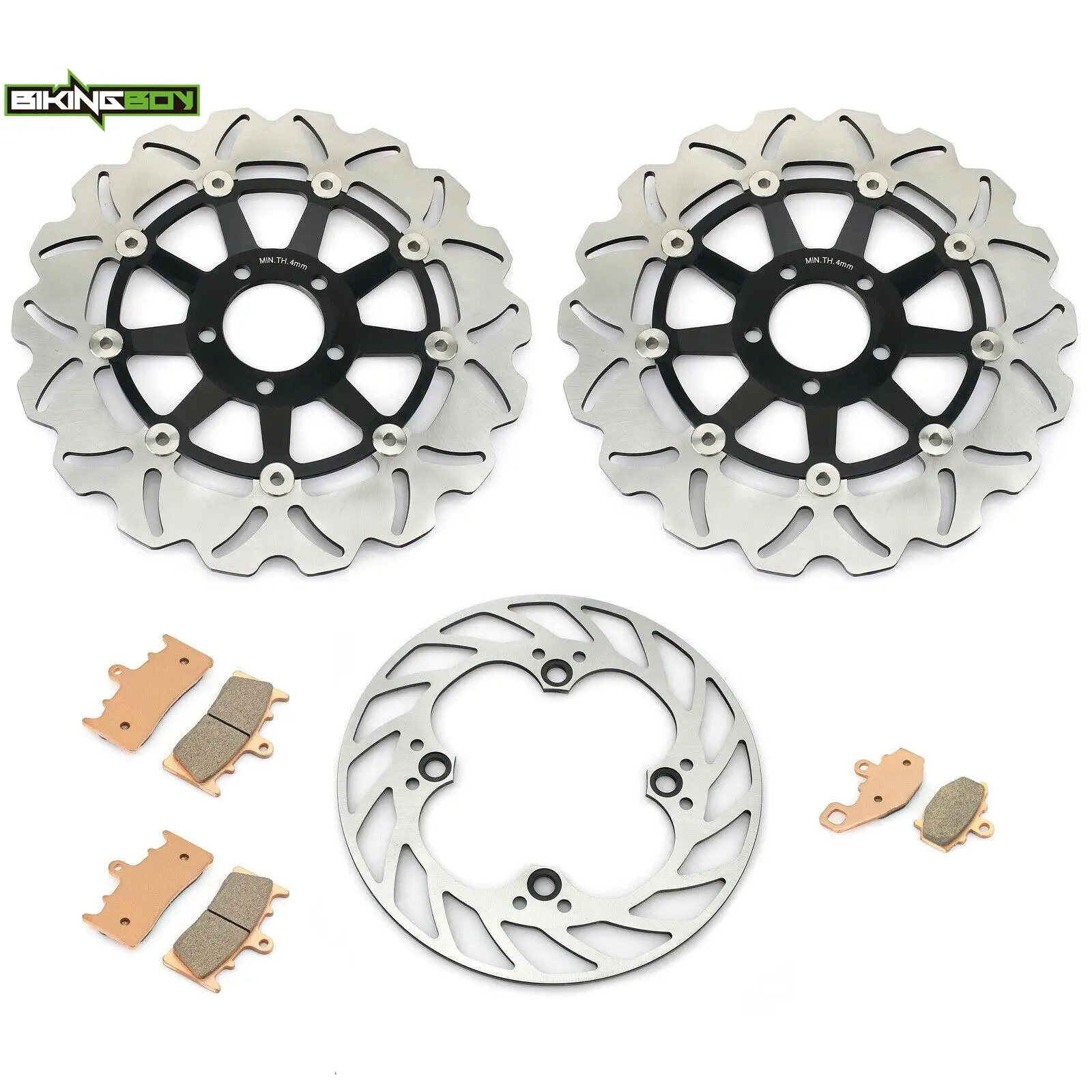 BIKINGBOY Front Rear Brake Discs Rotors Disks Pads For Kawasaki Ninja ZX9R 94 95 96 97 98 99 00 01 02 03 ZX-9R ZX9-R ZX 900 Set