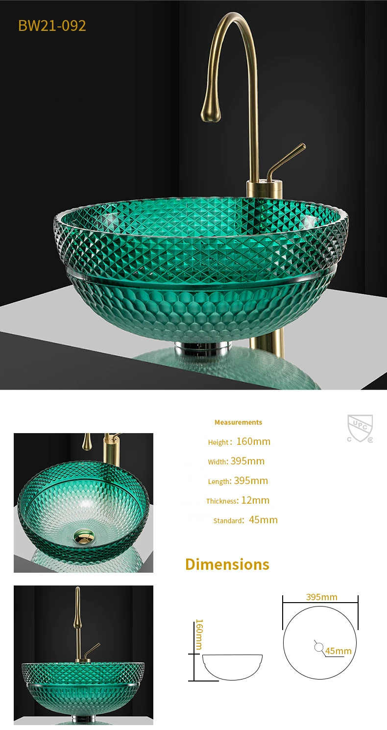 Die-cast crystal glass round countertop wash basin