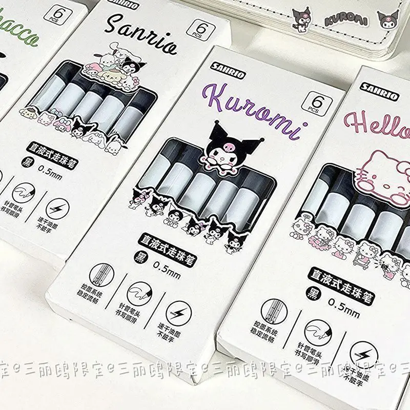 Sanrio-Bolígrafo de dibujos animados de anime, suministros escolares, bolígrafo líquido recto de secado rápido, lindo Hello kitty kuromi, bolígrafo negro en caja para estudiantes, regalo