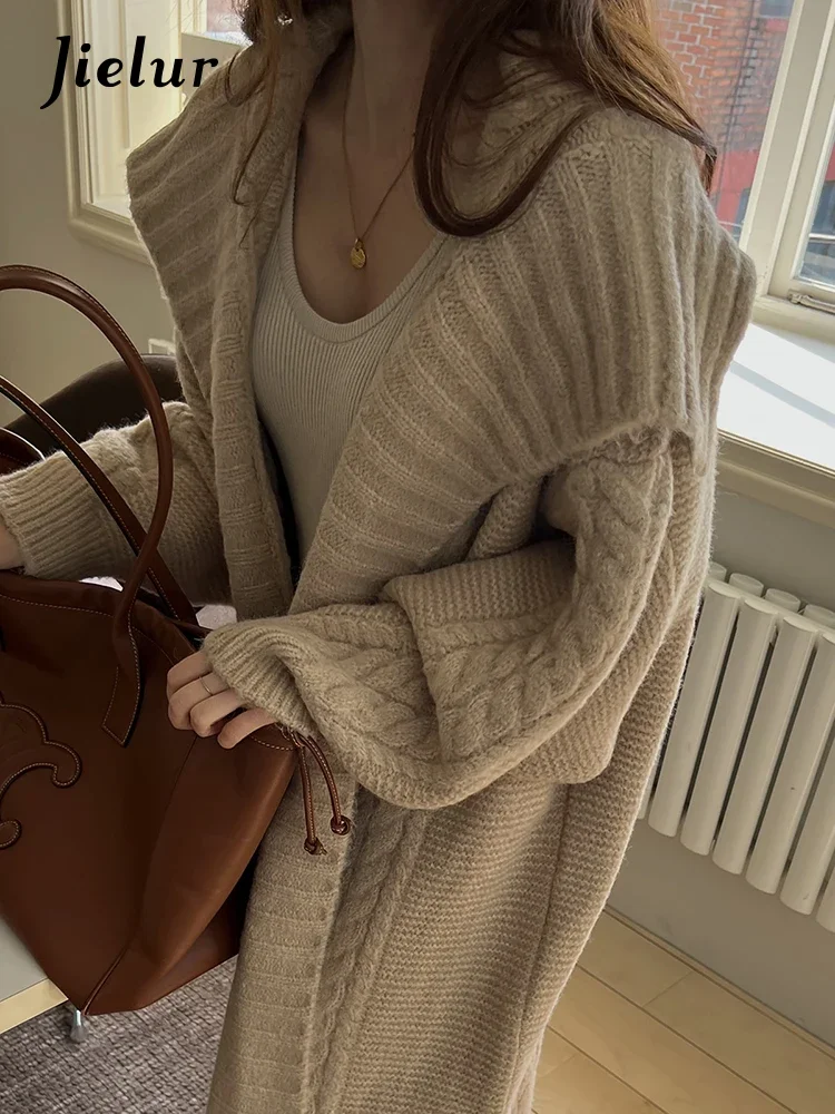 Jielur Korean Chic Autumn Winter Women Cardigan Loose Casual Knit Cardigan Woman Gray Apricot Street Fashion Sweaters Female