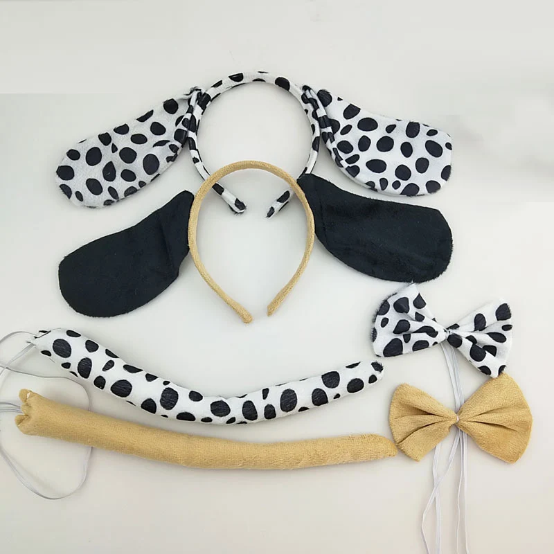 

Adult Kids Party Dalmatian Dog Ear Headband Tail Tie Children Birthday Gift Animal Hair Bands Halloween Costume Cosplay