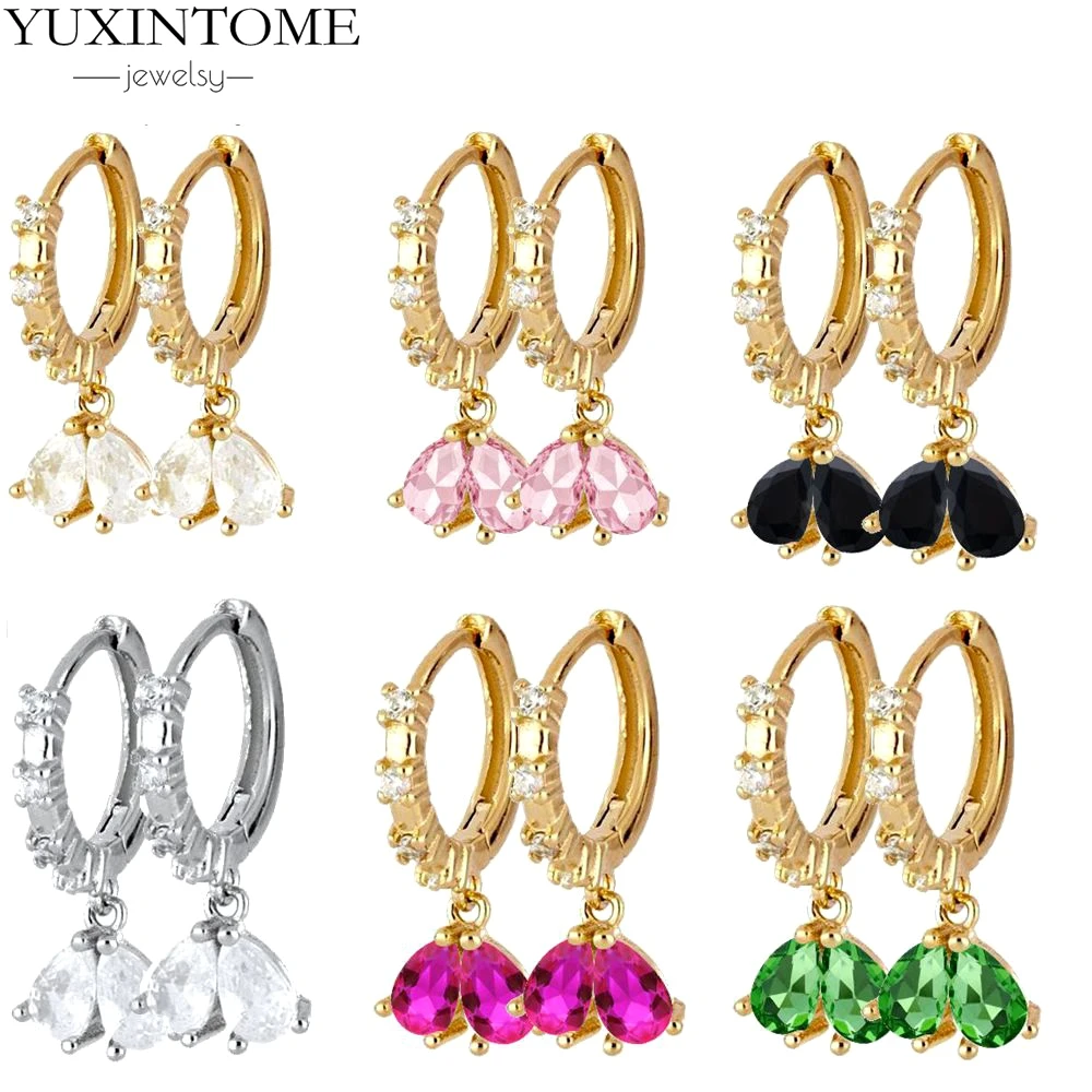 

Flower 925 Sterling Silver Ear Needle Delicate Fresh Hoop Earrings Multi Colored Zircon Heart-shaped Women Earrings Jewelry Gift