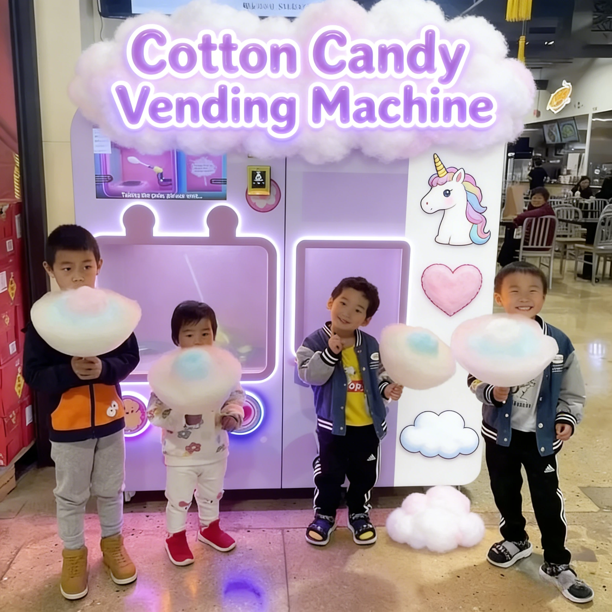 Customized Exclusive Humidity Sensing Adjustment Vending Sugar Cotton Candy Robot Machine For