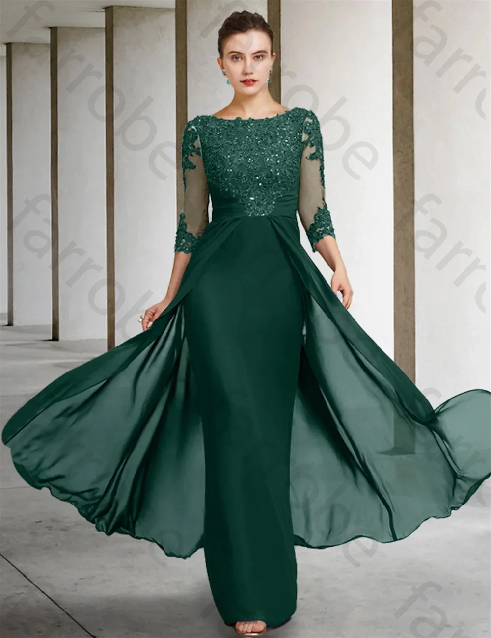 Customized Mother of The Bride Dresses Classic Wedding Party Dress Lace Appliques 3/4 Length Sleeve Floor Length for women Gown
