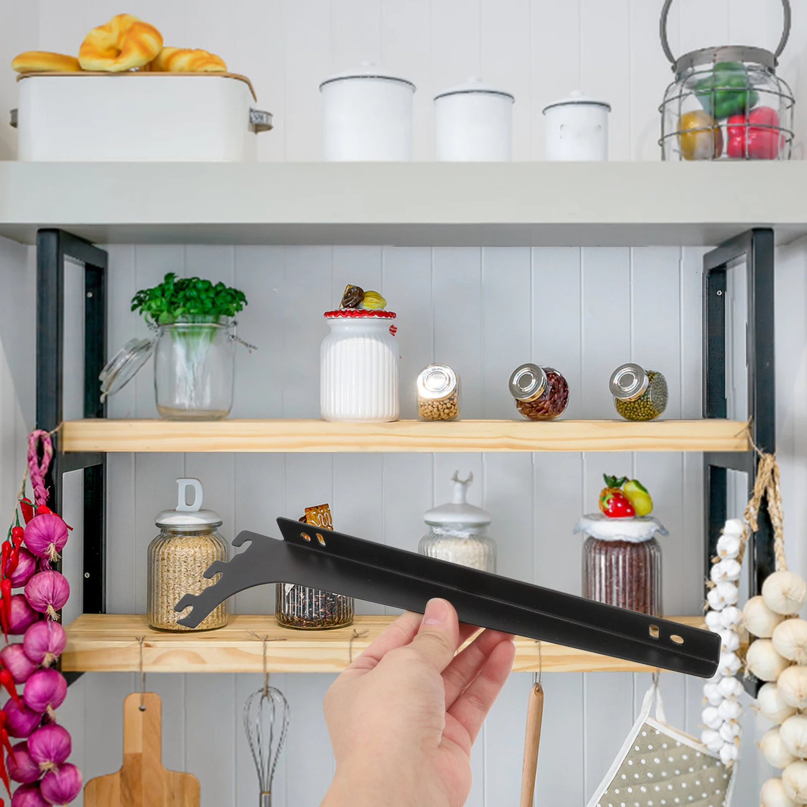 

2 pcs Black Metal Shelf Brackets Adjustable Heavy Duty Industrial Rack Supports For Glass Shelves Warehouse Supermarket Display