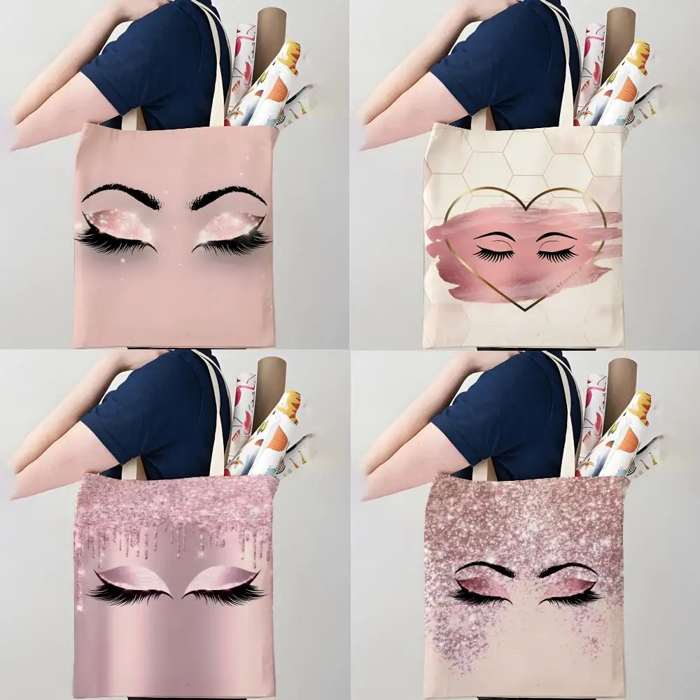 Sacs de rangement pour cils de maquillage, sac fourre-tout en toile imprimé double face, grande capacité, sac à bandoulière tendance pour le shopping