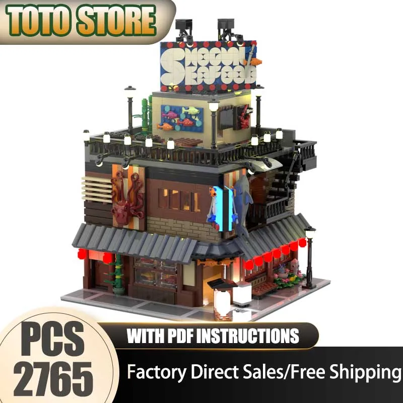 ​​​​​​​Street View Moc Building Blocks Shogun Seafood Restaurant Model Technology Brick DIY Assembly Construction Holiday Toys