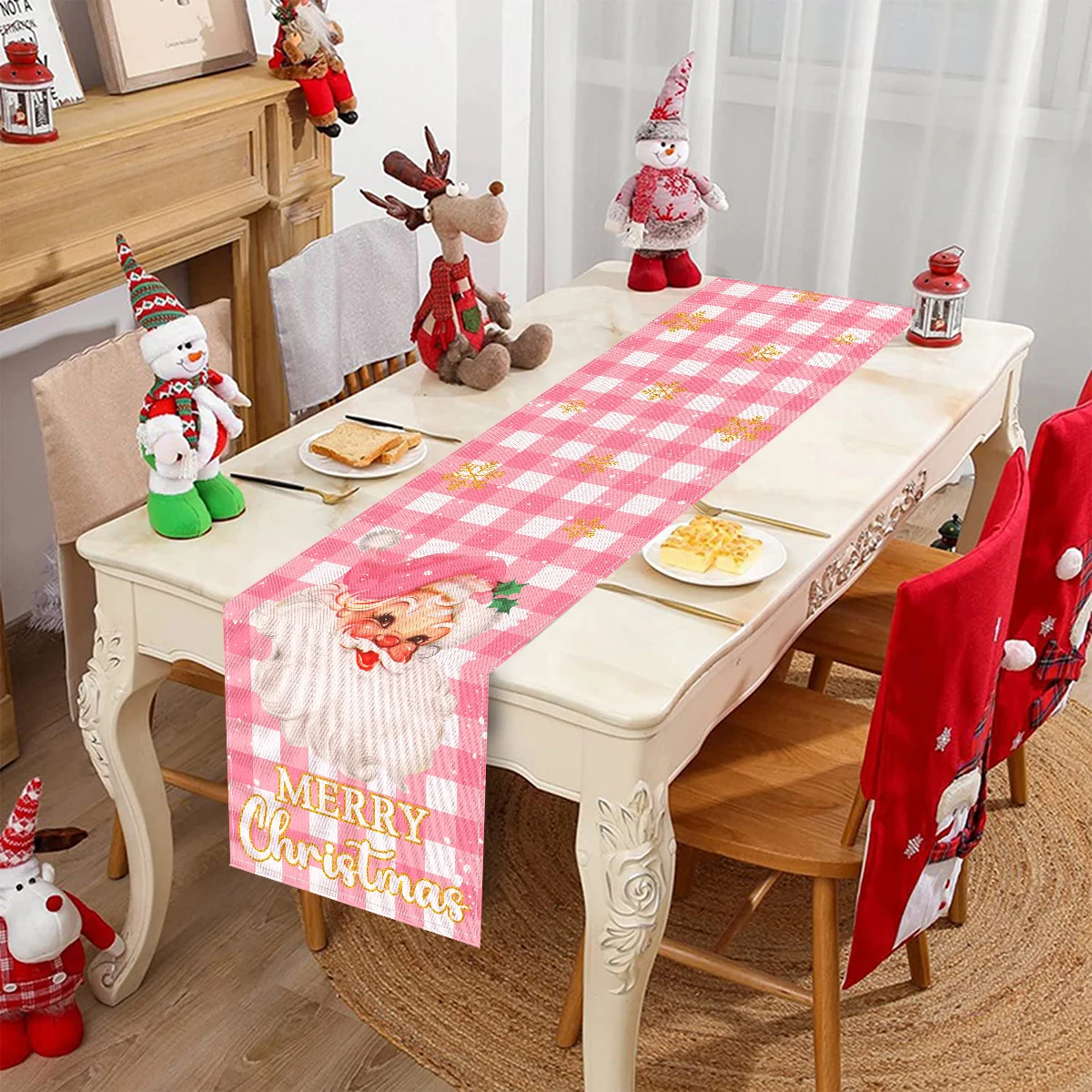 Christmas Linen Table Runners Christmas Decoration for Home 2024 Xmas Party Decor Ornaments Navidad Natal New Year Gifts 2025