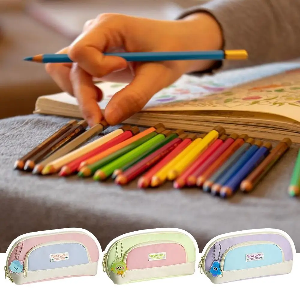 

Dopamine Color Pen Bag Large Opening Design Large Capacity Stationery Storage Bag Stable Base Stationery Organizer Student Gift