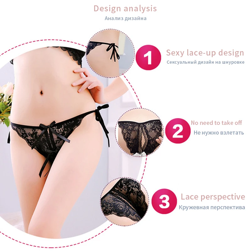 Ladies Sexy Thongs Briefs Open Crotch G-string Lace Bowknot Panties Underwear Perfect Sex Toys for Women Your Wife or Girlfriend