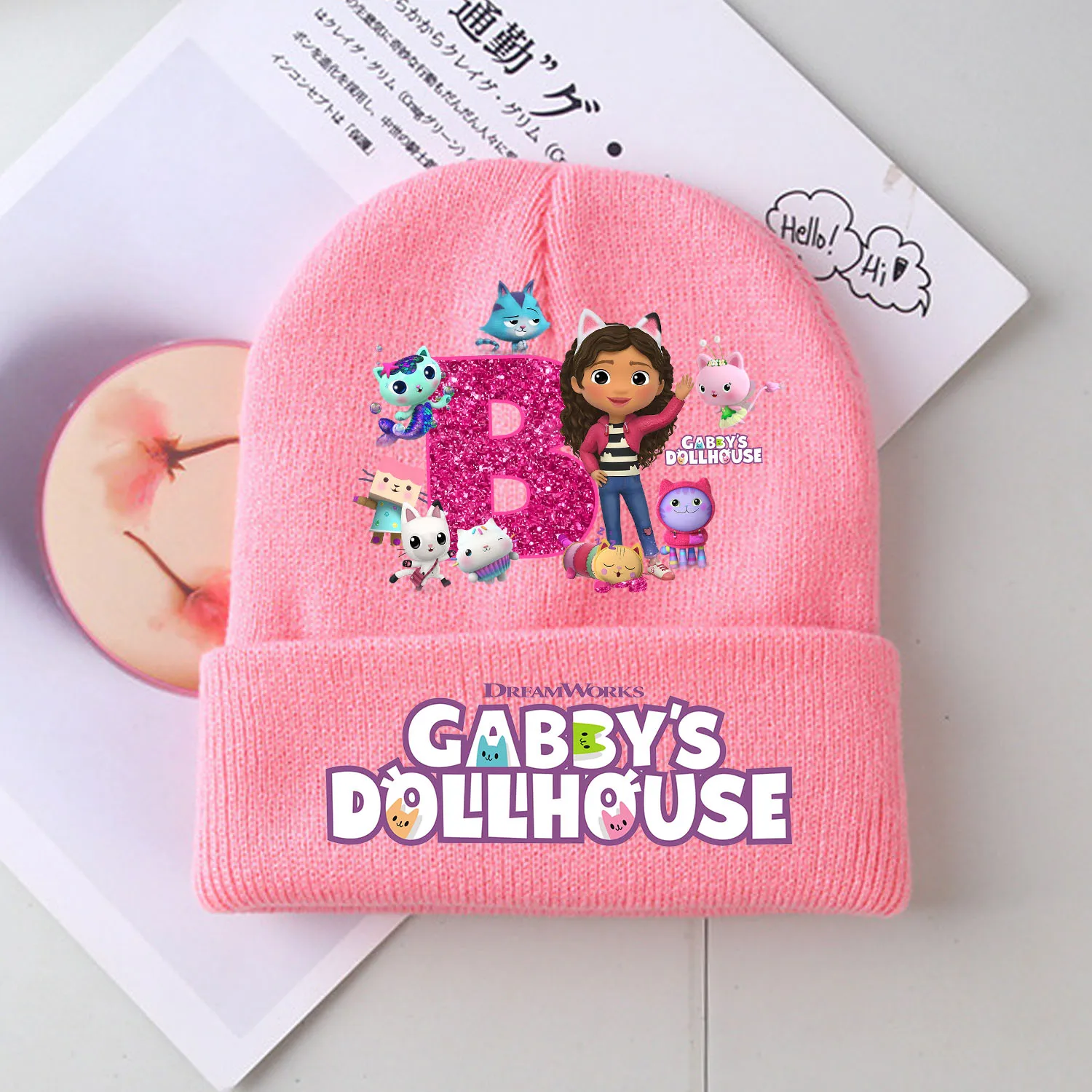 Gabby Poppenhuis Gebreide Muts voor Kinderen Cartoon Brief Meisjes Roze Gebreide Muts Kawaii Caps Decoratie Skullies Mutsen Kids Gift