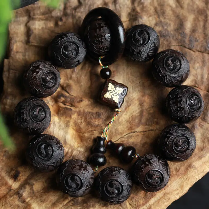 Red Sandalwood Carved Bracelets Cattle Turn Gan Kun Buddha Beads Hand String Material Inlaid Copper Pendant Gourd Accessories