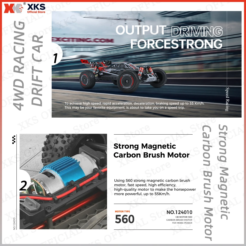 XKS Wltoys RC Auto 1/12 124010 V8 2.4G Racing Drift RC Auto 4WD 550 Motore 55 km/h Ad Alta Velocità di Controllo Remoto Auto Fuoristrada giocattoli