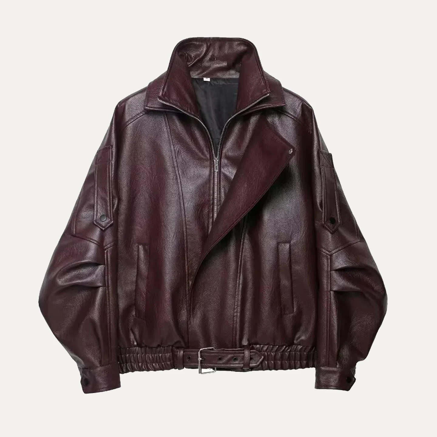 Jaqueta de Couro Solta para Mulheres, Estilo Novo de Outono, Versátil para o Dia a Dia, Manga Longa com Zíper e Bolso