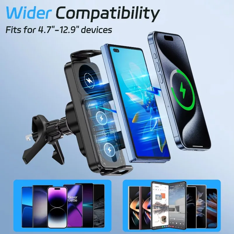 Dual Coil Fold Screen Car Fast Wireless Charger Stand For Samsung Galaxy Z Fold 6 5 4 S24 Ultra Xiaomi iPhone 16 15 14 Pro Max image 4