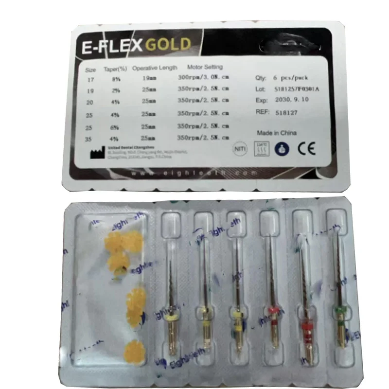 30Pcs/5 Box Eighteeth E-FLEX GOLD Heat Activated NiTi Rotary Root Canal Files 17/19/20/25/35 Sizes 19mm 25mm Dental Endodontic