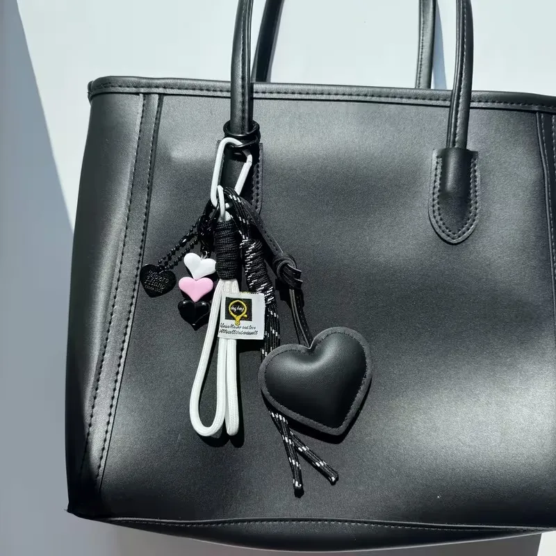 Cute PU Heart Leather Rope Keychain Handmade Braided Rope Car Keyrings Ins Y2K Love Rope Bag Charm Children