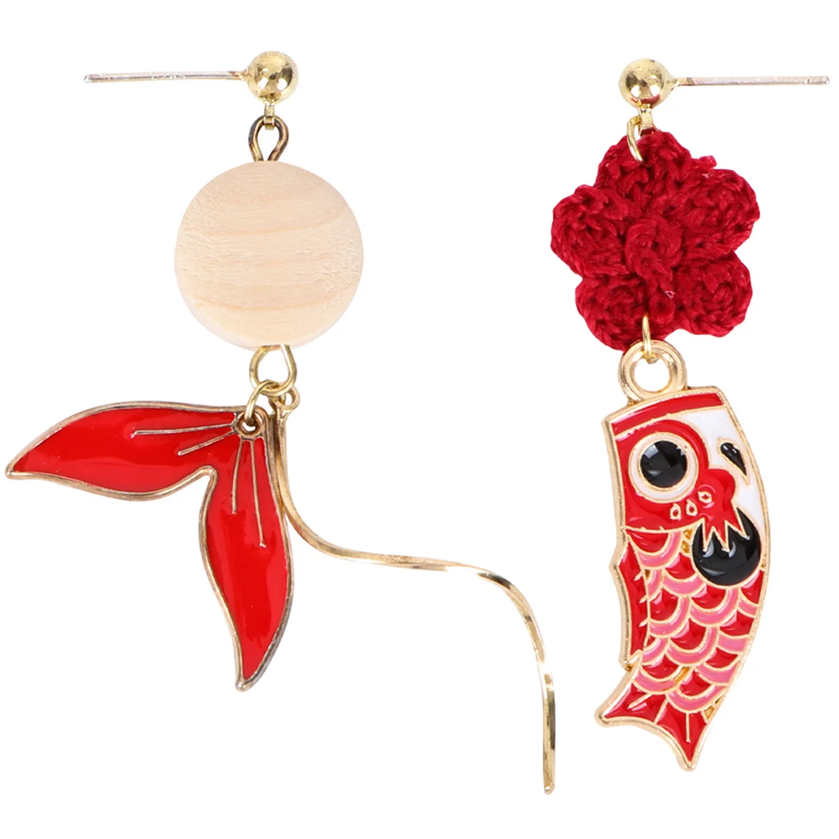 

Long Creative Carp Tail Earrings Asymmetrical Red Flower Drop Fashion Ear Jewelry for Women Casual Work Party Fashion Ear Drop