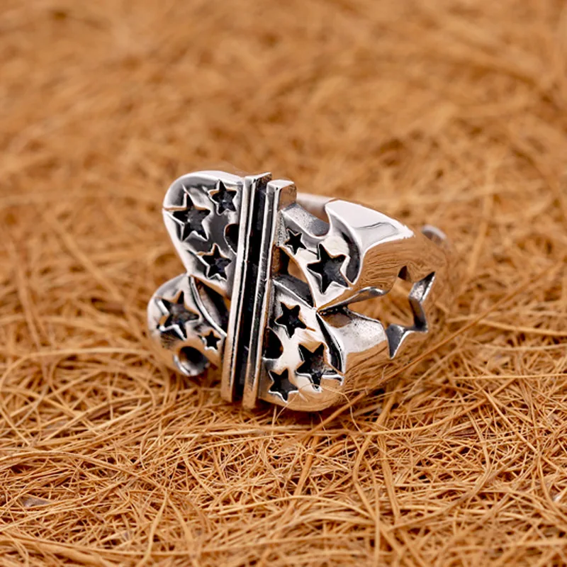 

European and American jewelry S925 pure silver jewelry personalized men's dollar symbol $ring opening retro Thai silver ring