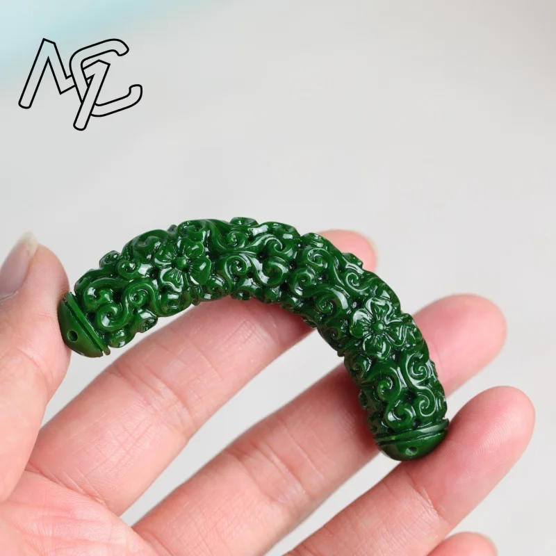 1pc Natural A Green Jade Dragon Bending Strip DIY Bracelet Bangle Charm Jadeite Jewellery Fashion Accessories Amulet Gifts Women view 4