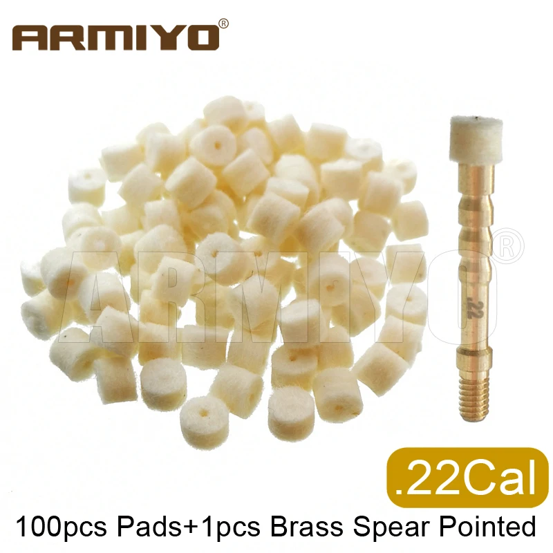 Armiyo .17Cal ~ .38Cal 100Pcs Wool Felt Polishing Pad With Hole Spear Pointed Carbon Deposits Bore Mop Gun Brush Cleaning Tool