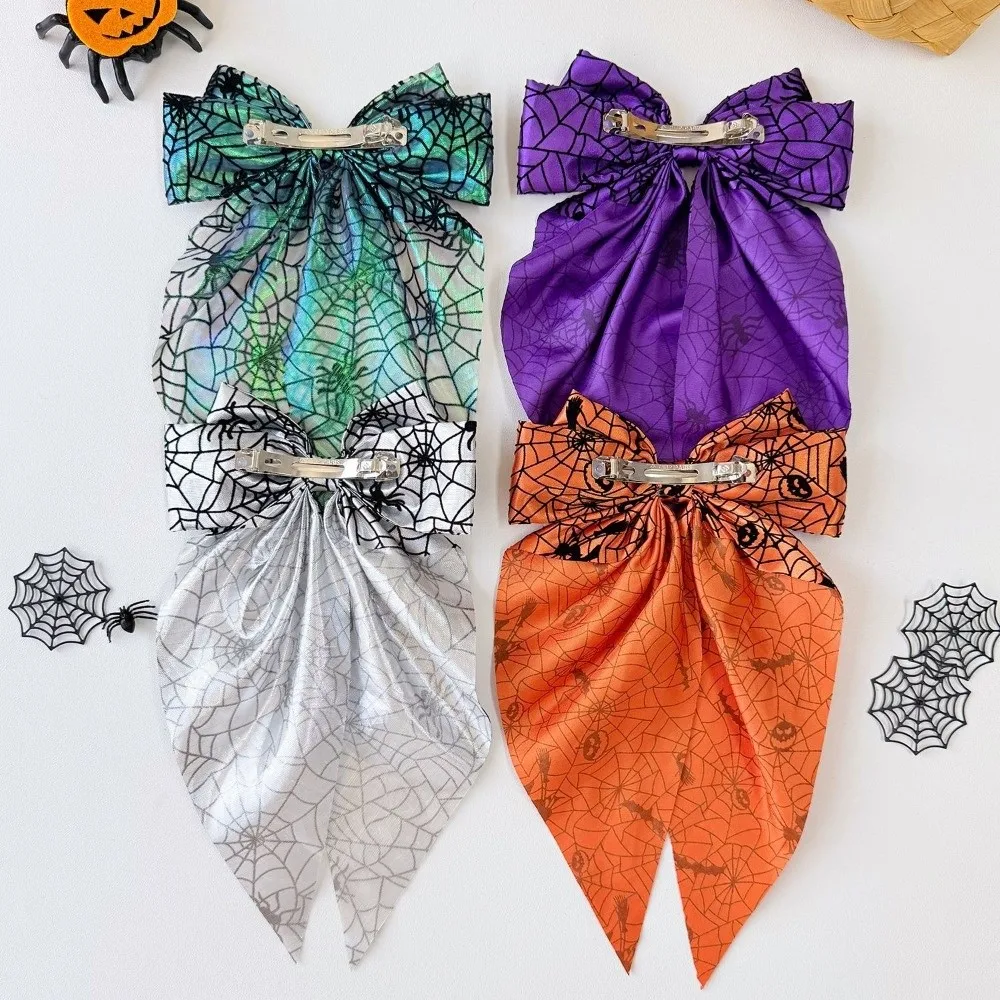 Creative Bat Spider Web Hair Bow Gothic Elegant Pumpkin Hair Clip Spring Clip Halloween Scrunchie Hair Accessories