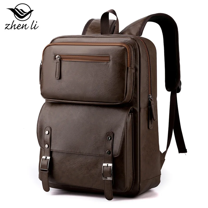 

Student Backpack Men's Casual Backpack Business Travel Laptop Bag PU Large Capacity Travel Backpack