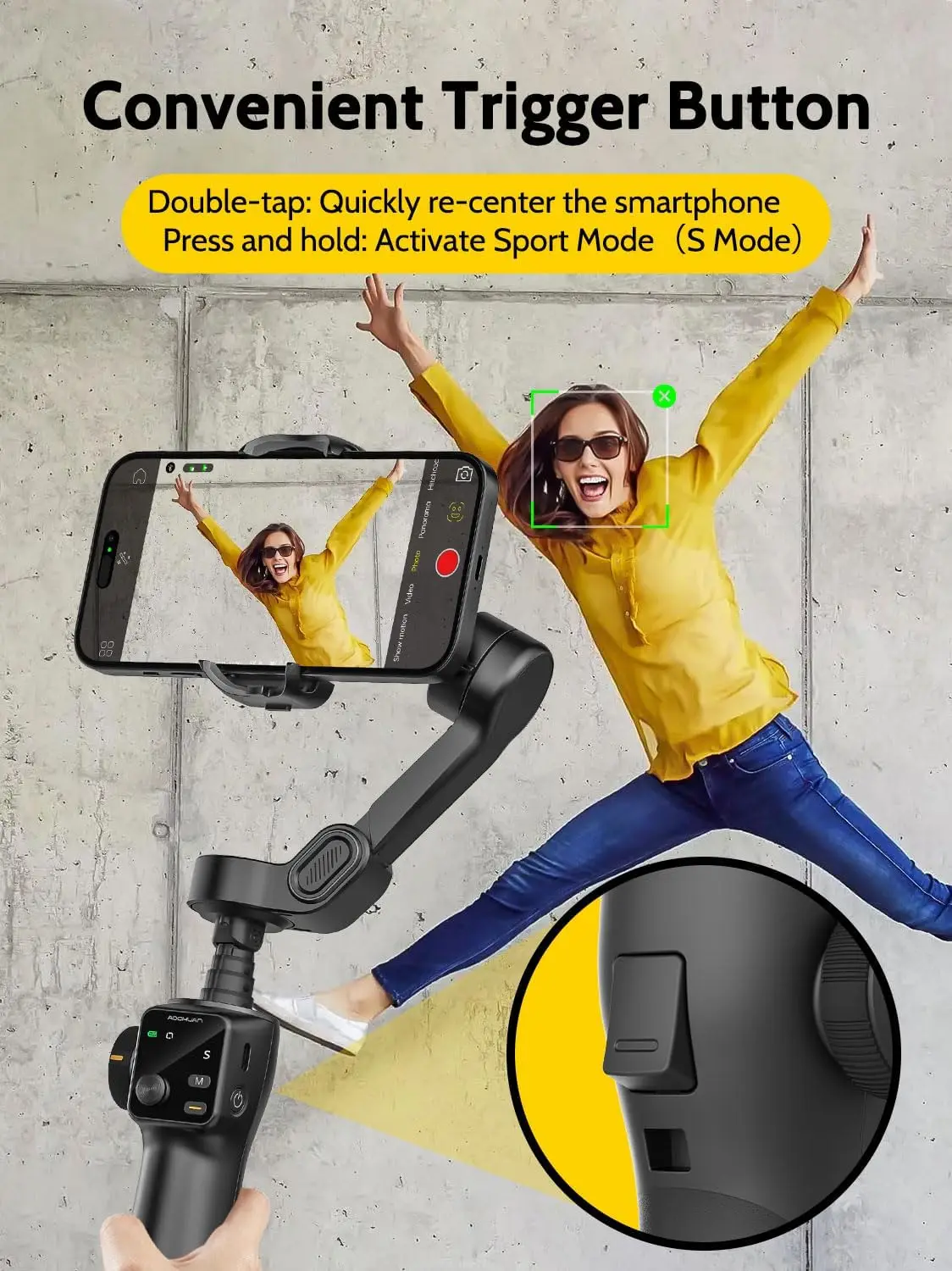 AOCHUAN Smart V8 Handheld Gimbal Stabilizer 8.0 Anti-shake with Extension Rod Selfie stick for iPhone Android Travel Shooting