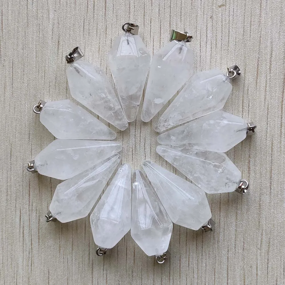 

Натуральный белый кристалл, модные подвески в виде конуса, кулон для изготовления ювелирных аксессуаров, бесплатная доставка, оптовая продажа, 12 шт./лот