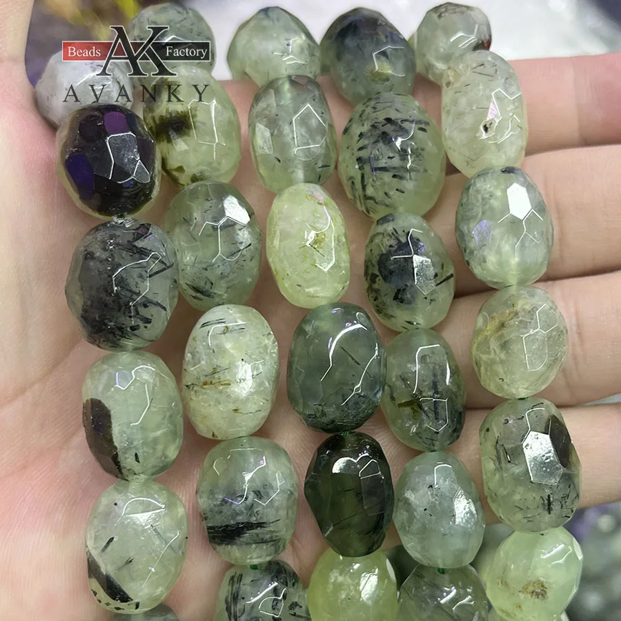 Natural Crystal Prehnite Conformal section Irregular Faceted Loose For Jewelry Making DIY Necklace Bracelet 15''12-16mm