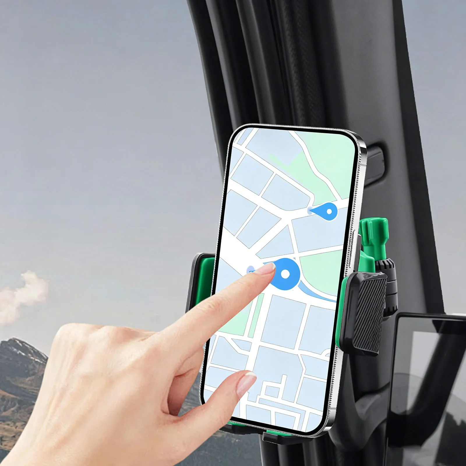 A Pillar Grab Handle Phone Holder for Car/Truck Mobile Phone Bracket for Pickup SUV Van Excavator Front Loader