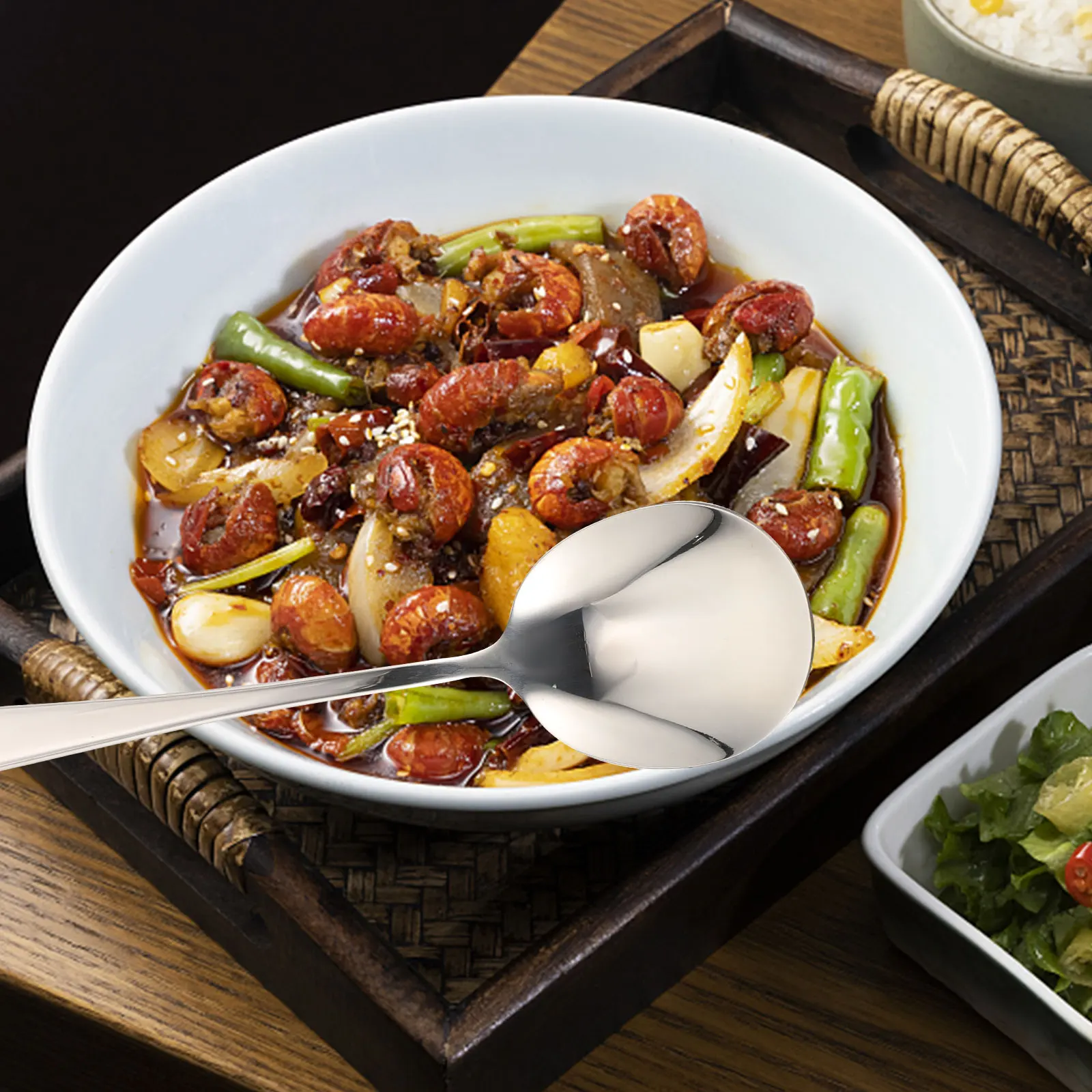 

2Pcs Slotted Serving Spoons Household Kitchen Utensils Portable Ergonomic Reusable Dinner Stirring Spooning Set for Home Hotel