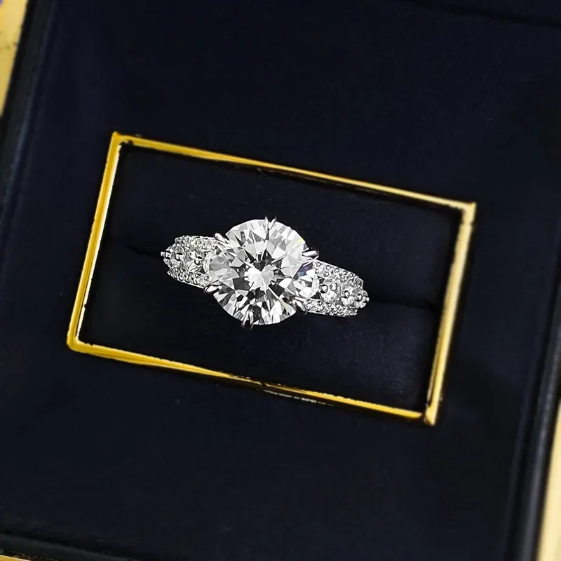 

New S925 Silver New Fake Diamond Ring 10.0mm Round White Diamond European Style Hot Sale Cross Border Jewelry