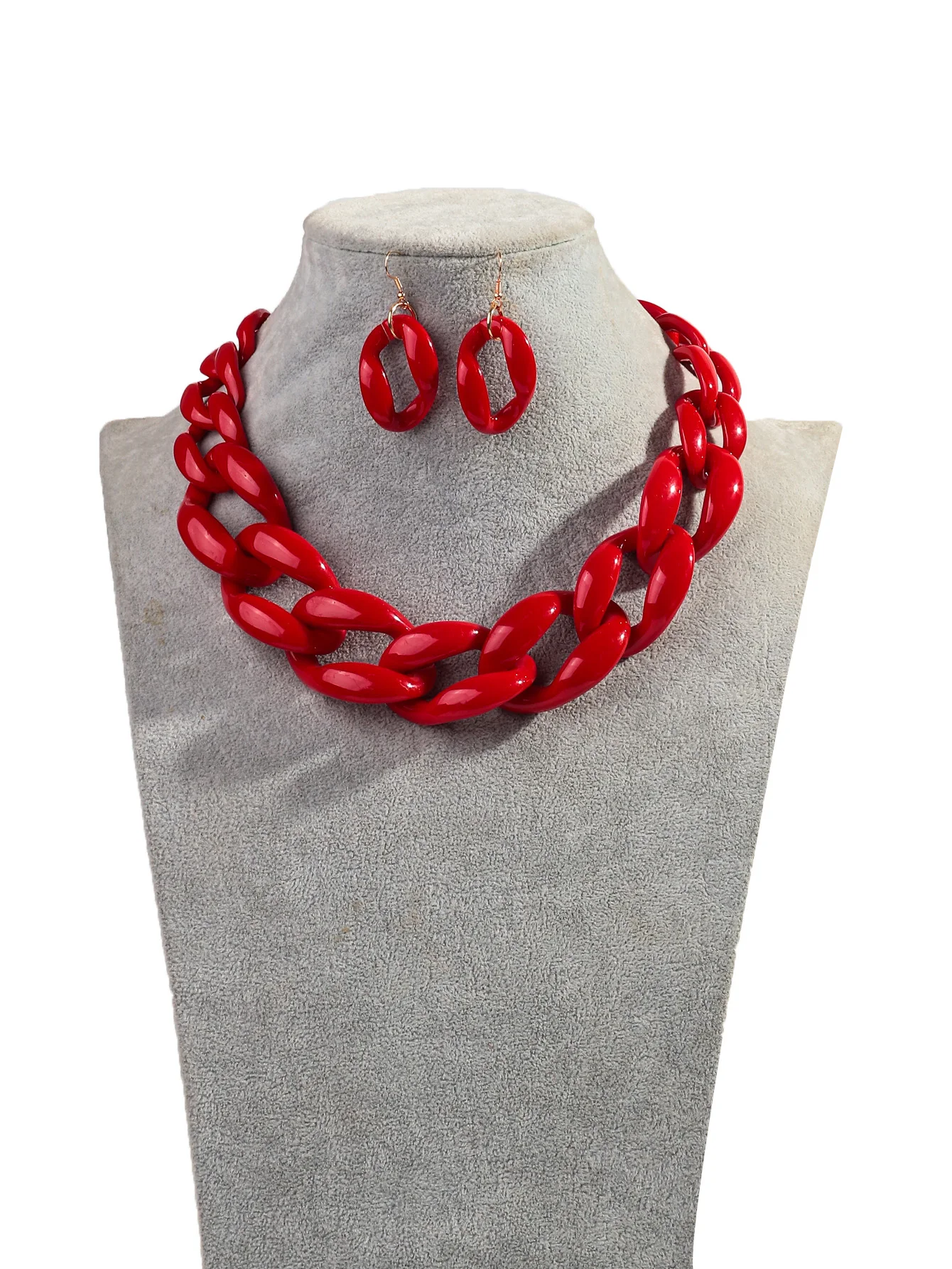 New Punk Big Link Acrylic Choker Earrings Set for Women Men Vintage Chunky Chain Necklaces Statement Party Jewelry Gifts