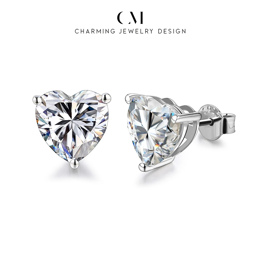 CHARMING Worthy Heart Cut 3CT Moissanite Earring 925 SterlingSilver for Women Party Birth Gift Daily Jewelry Wedding Anniversary