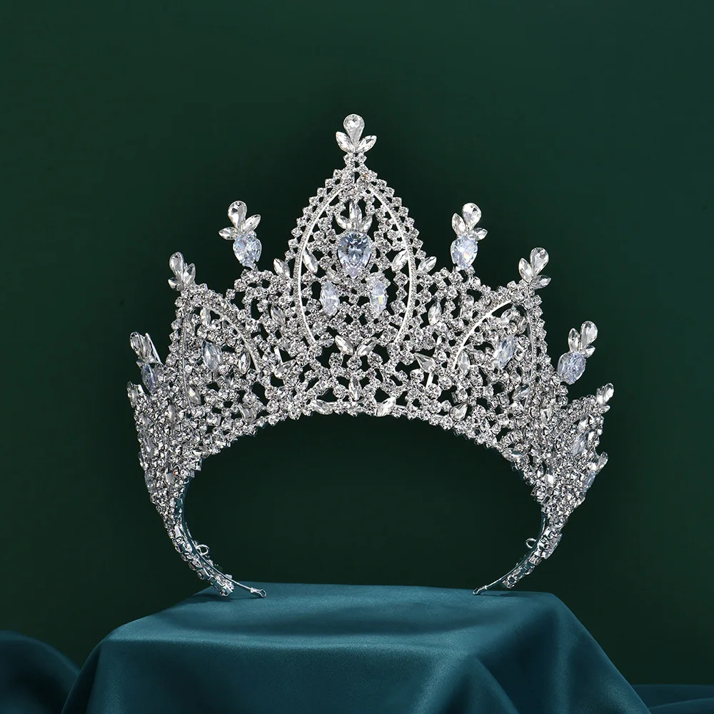 Luxury Big Women Crowns For Queen Crystal Zircon Wedding Crowns Tiaras For Bride Miss Universe Wedding Hair Jewelry Headdress