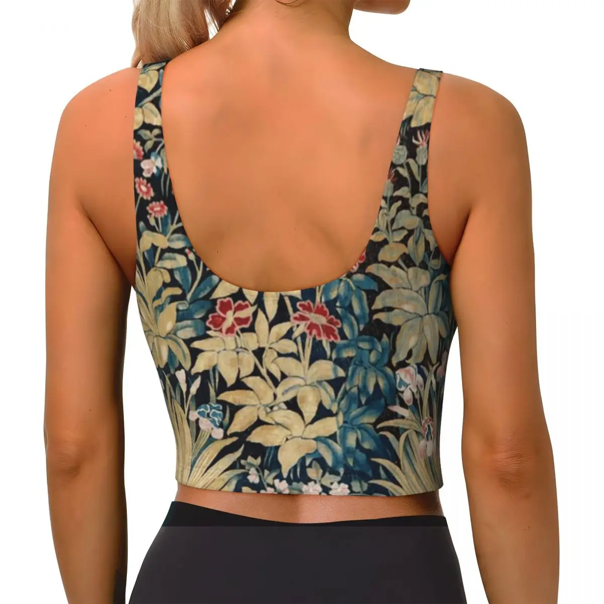 Adjustable Strap Camisole COLORFUL FLOWERS LEAVES GREEN FOLIAGE Antique Floral Rock Climbing Dance Top
