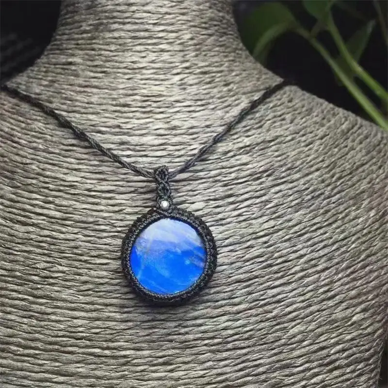 

Natural Labradorite Circle Woven Pendant DIY Necklace Fashion Healing Jewelry Gemstone Crystal Holiday Gift 1PCS