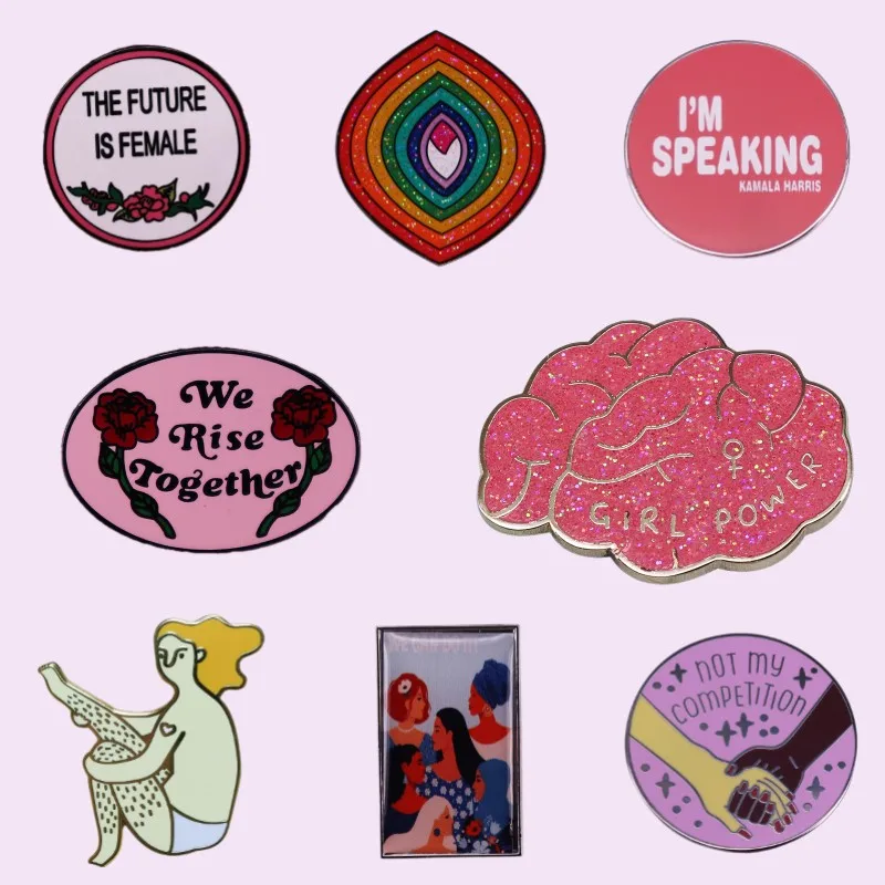 

Round Rose Enamel Pin Brooches Feminist Motivational Metal Brooches Pins Denim Badge Collar Jewelry Gift for Women Free Shipping