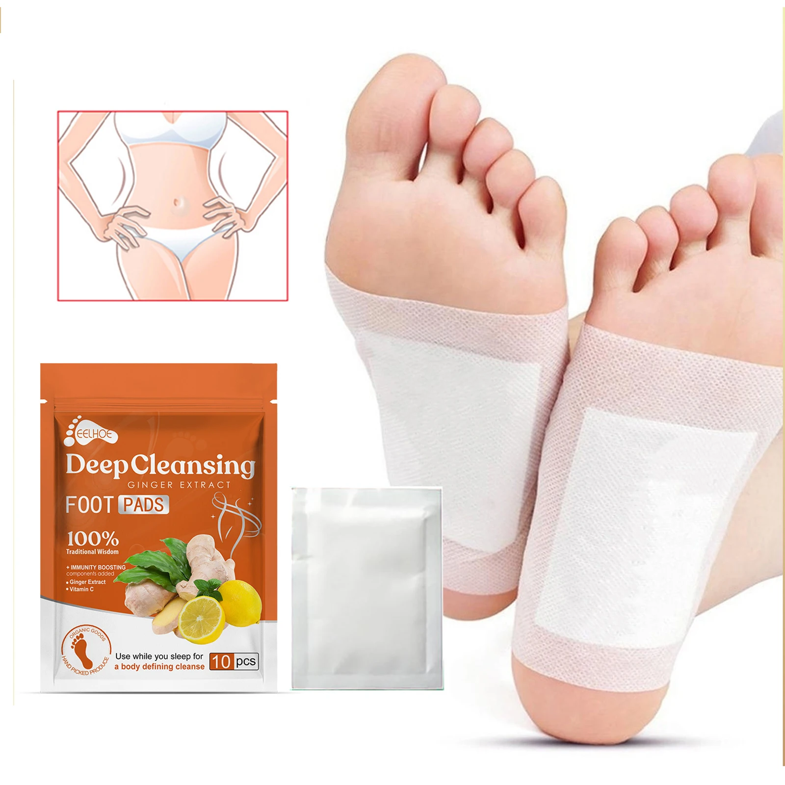 10pcs Ginger Bamboo Vinegar Foot Patch Relieves Stress Improves Sleep Quality Foot Patch Massage Body Sculpting Foot Care Tools