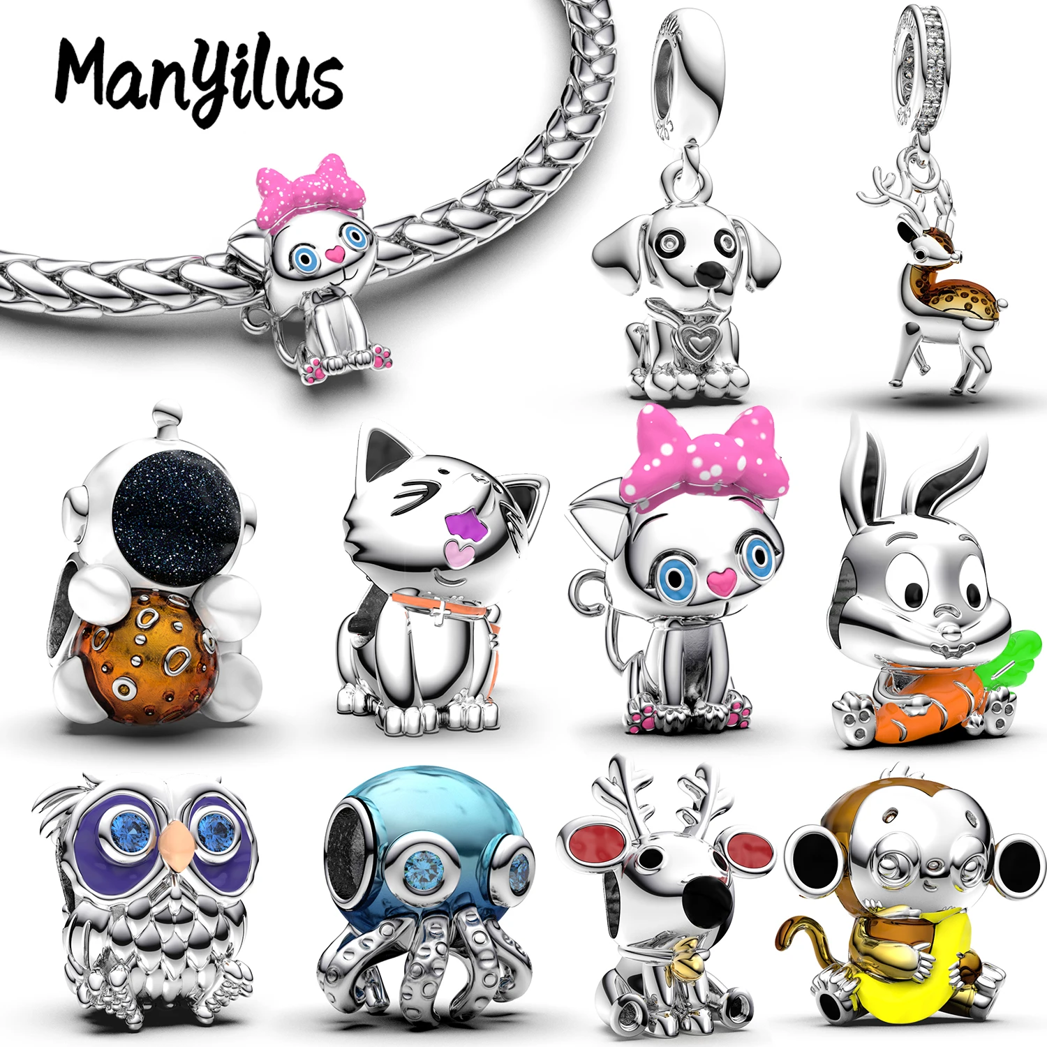 

Manyilus Charms Plata 925 Charms 925 Originales Bracelets Silver Bracelet Earrings for Women Accessories Jewelry Charms Women