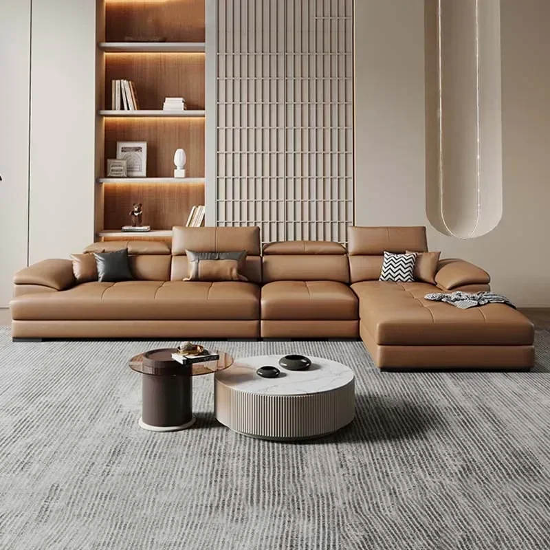 Sofá De sala De estar europeo, sofás esquineros seccionales De cuero genuino, sofá Modular De lujo, Sala De Estar De Luxo, muebles modernos
