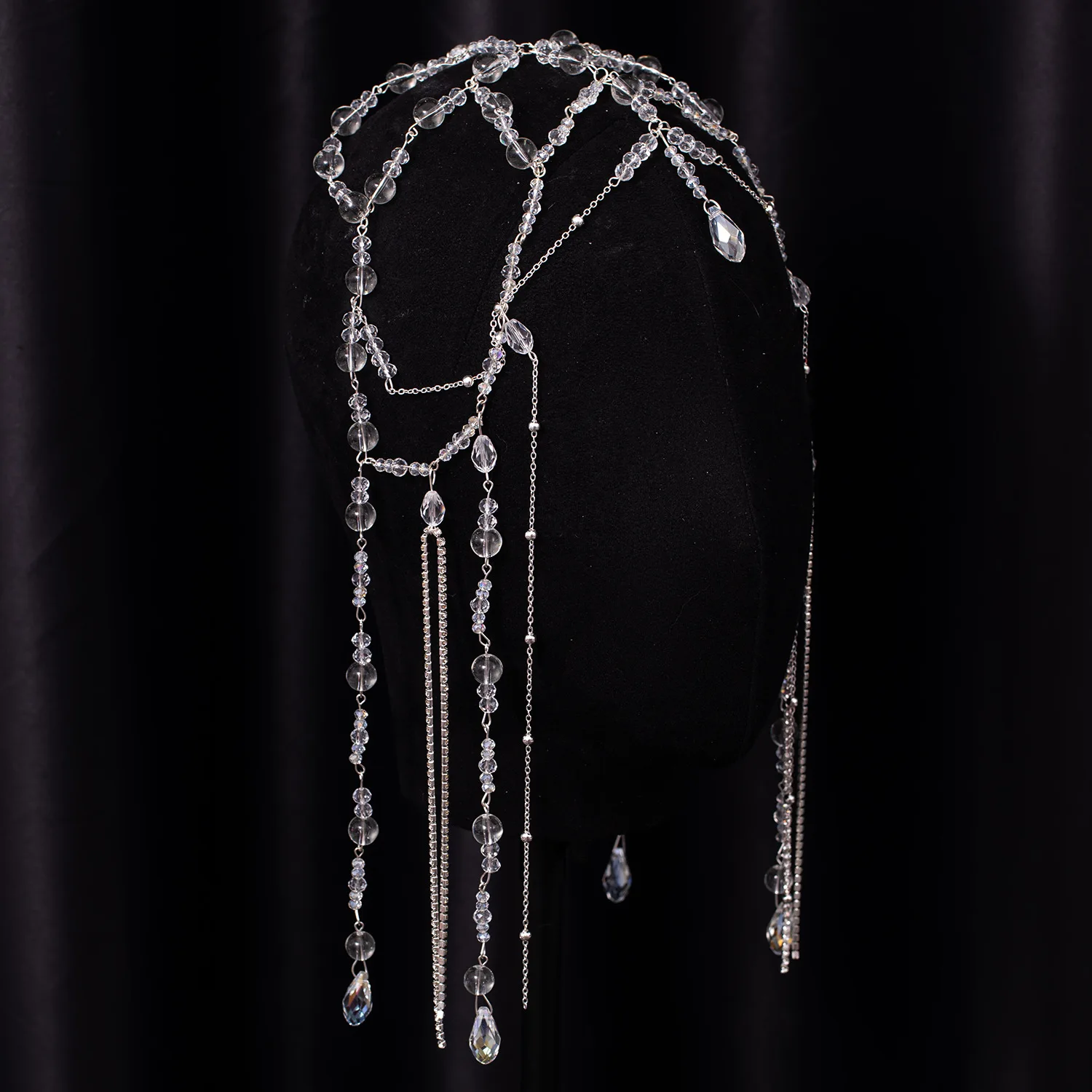 Bride Drip Tassel Hair Jewelry White Crystal Eyebrow Heart Pendant Hiphop Head Chain Princess Wedding Headband