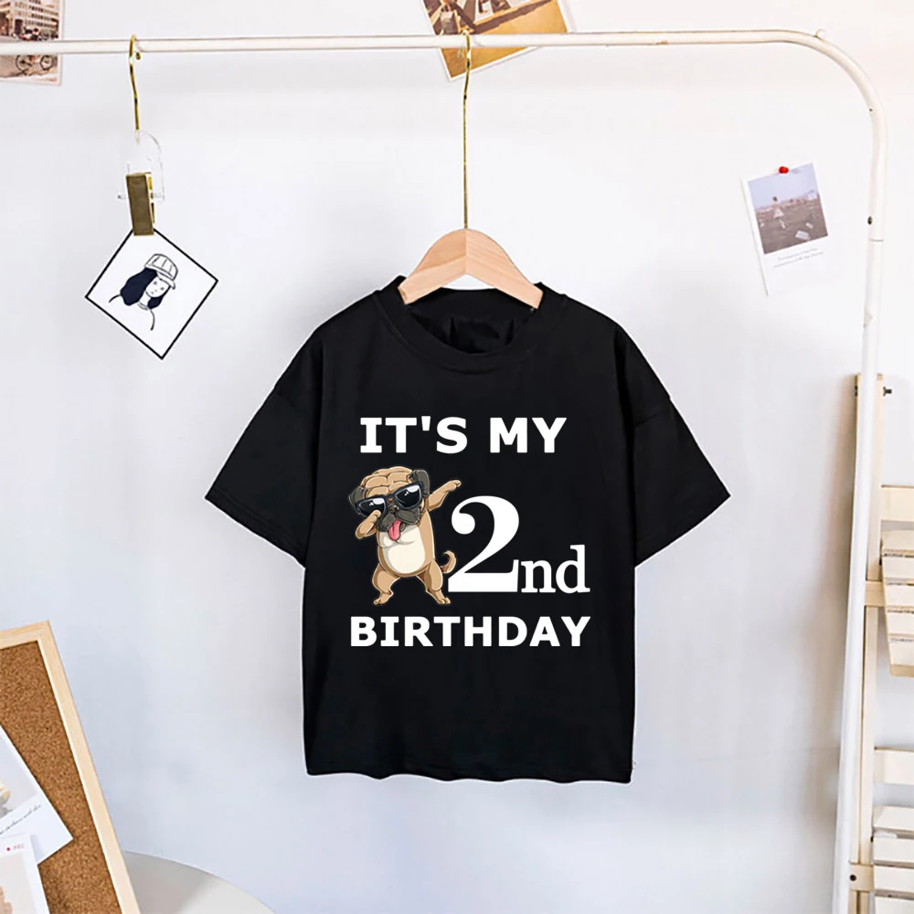 Bulldog Birthday Shirt 1 2 3 4 5 6 Birthday T-Shirt Wild Tee Boy Party T Shirt Cute Bulldog Clothes Kid Gift Fashion Tops Tshirt