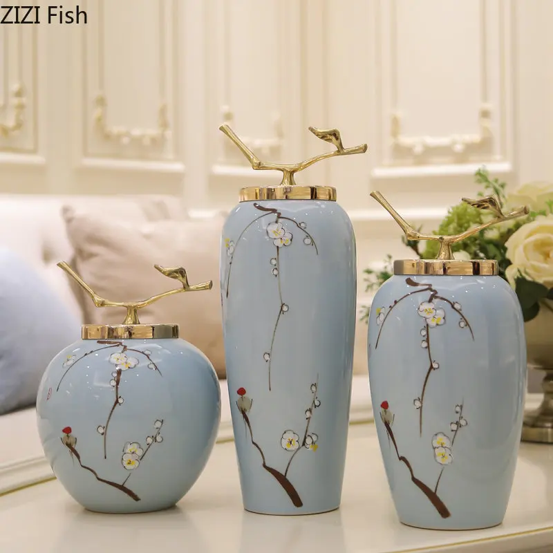 

Plum Blossom Pattern Ginger Jar Ceramic Storage Jar with Lid Porcelain Crafts Jewelry Jars Cosmetic Containers Desk Decoration