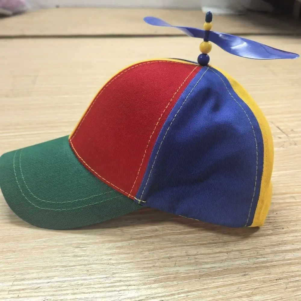 Abnehmbarer Propeller-Baseballkappe aus Baumwolle, Farbblock-Design mit Bambus-Libelle, Regenbogendesign, verstellbar – Detail 2